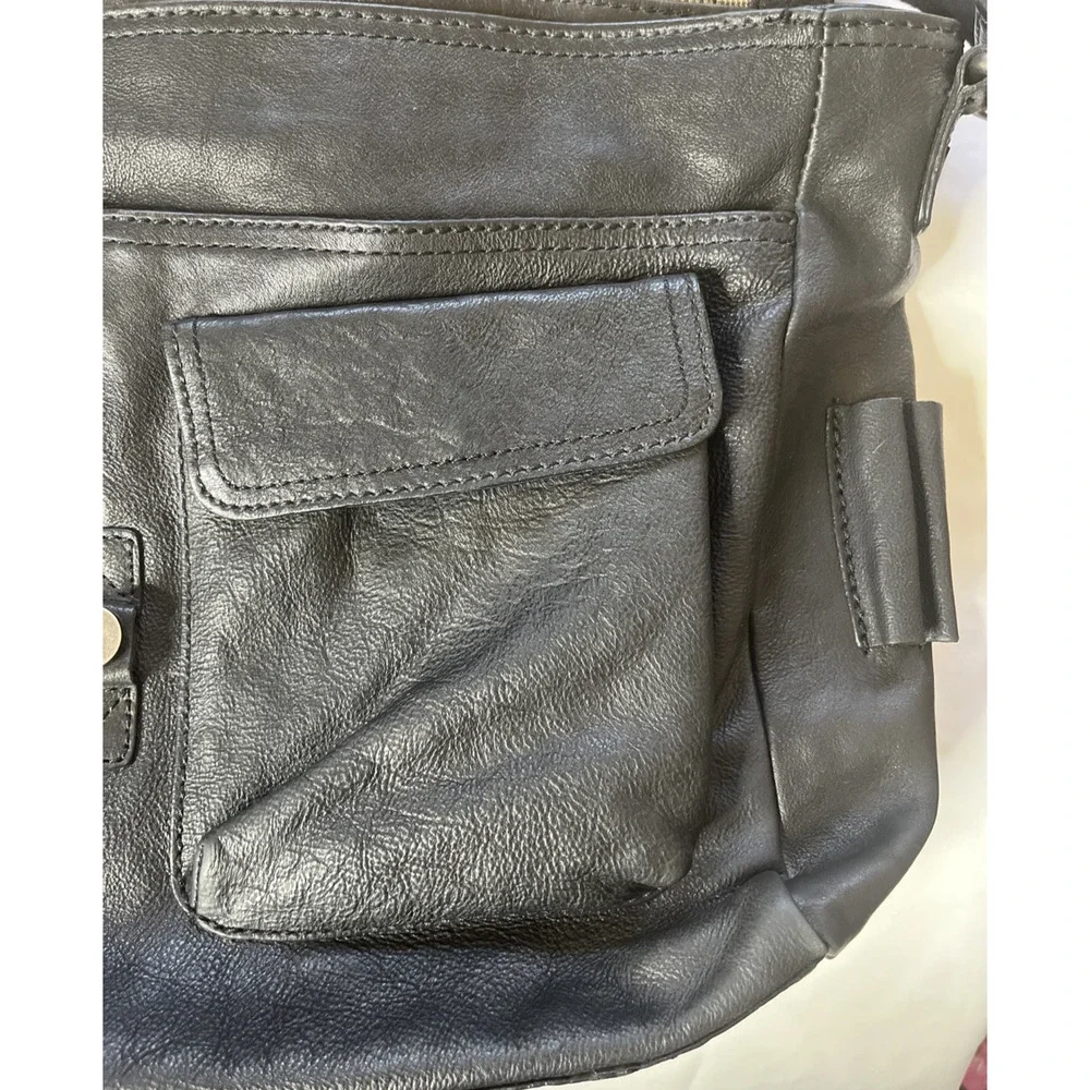 Fossil Black Leather Messenger Laptop Crossbody Shoulder Bag